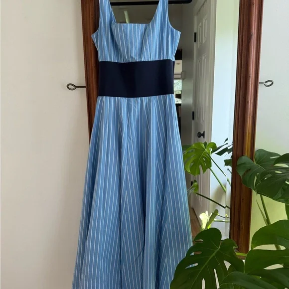 STAUD | Dresses | Staud Blue Pleated Maxi Dress Scoop Neck Sleeveless |  Poshmark